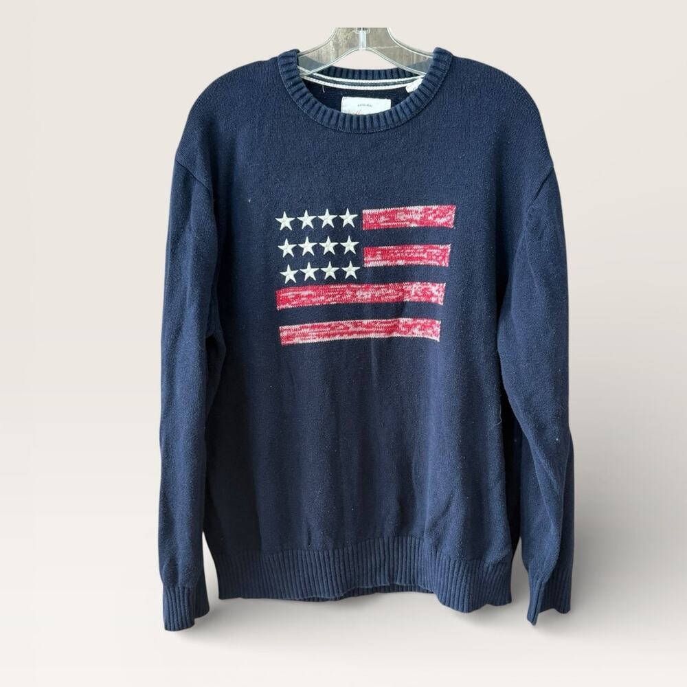 Weatherproof Vintage Amerian Flag Sweater Size XL Cotton Knit USA